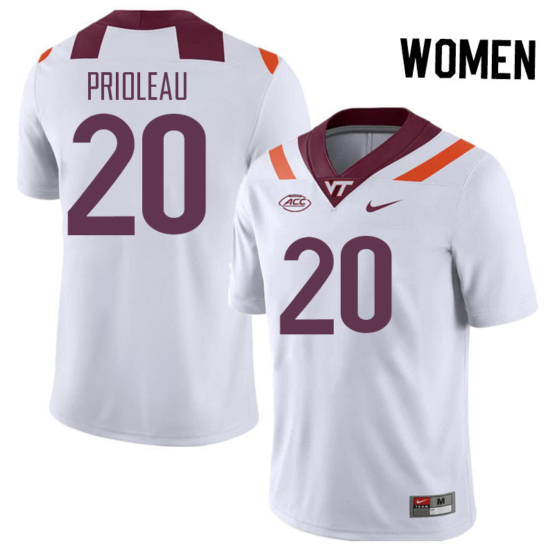 Women #20 P.J. Prioleau Virginia Tech Hokies College Football Jerseys Stitched Sale-White - Click Image to Close